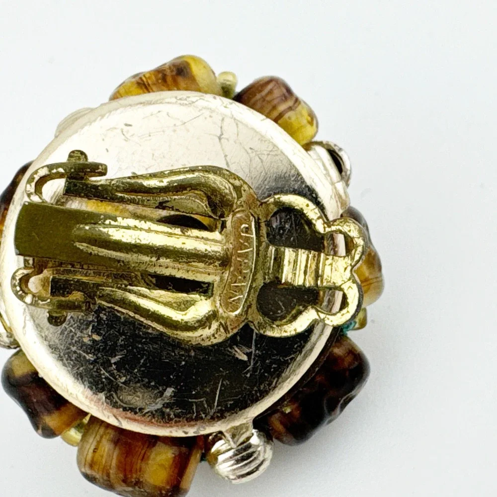 Vintage‎ Japan Brown Glass Bead Cluster Clip On Earrings